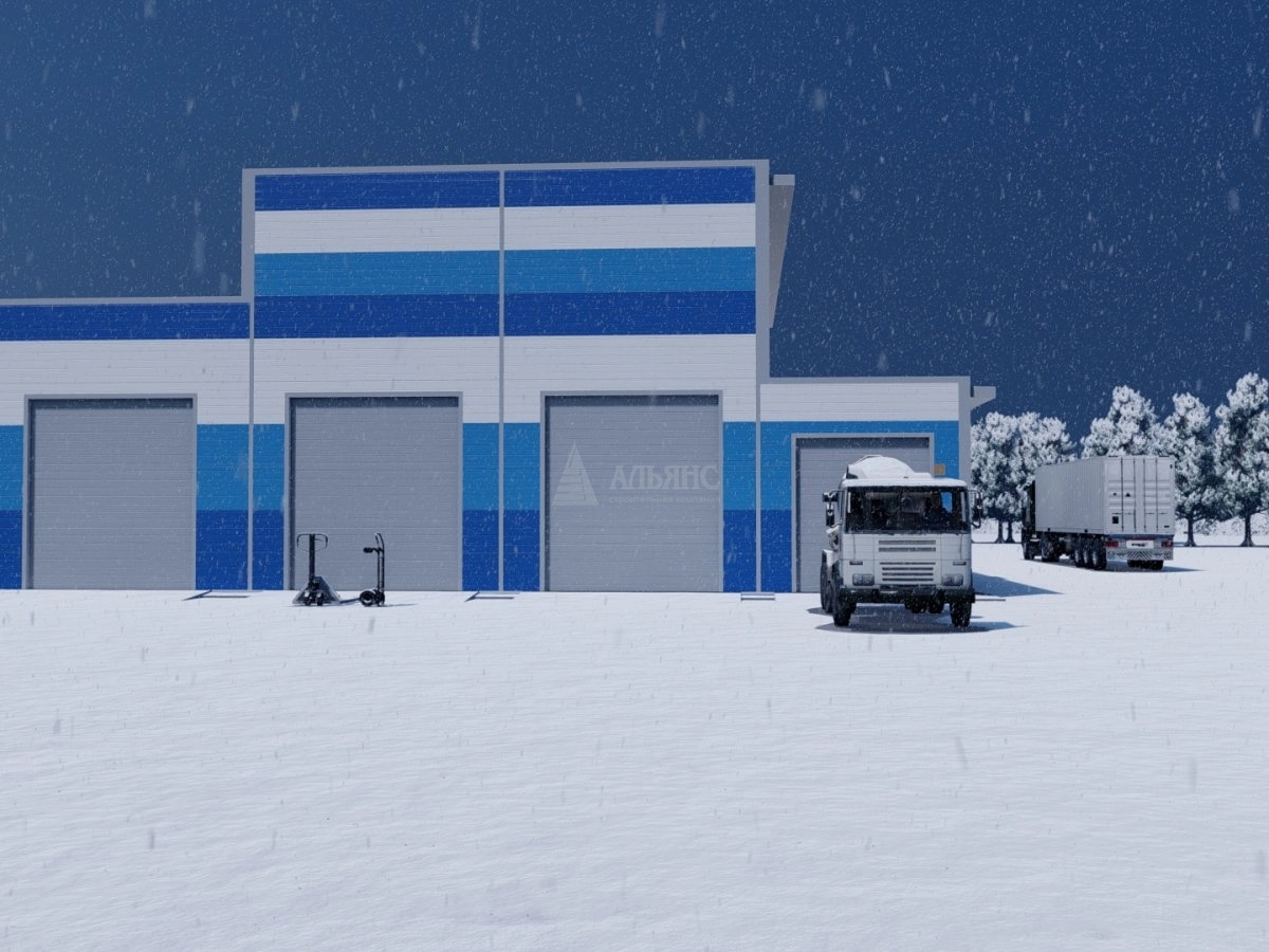 3D визуализация Грузовое СТО из сэндвич-панелей - фото 2
